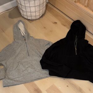 Women's Half-Zip Hooded Sweatshirt in Black and Light Gray